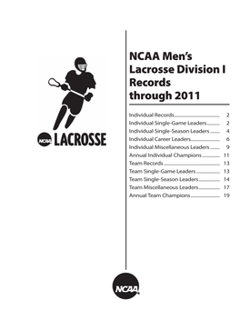Ncaa Men's Lacrosse Division I Records Through 2011