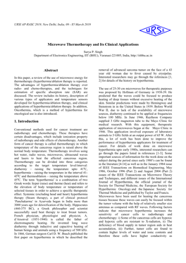 Microwave Thermotherapy and Its Clinical Applications Abstract 1