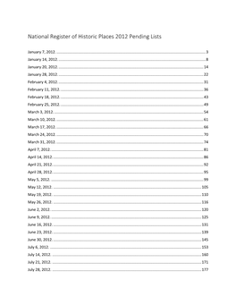 National Register of Historic Places Pending Lists for 2012