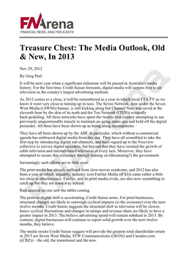 Treasure Chest: the Media Outlook, Old & New, in 2013