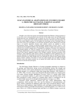 Leaf Anatomical Adaptations of Cenchrus Ciliaris L. from the Salt Range, Pakistan Against Drought Stress