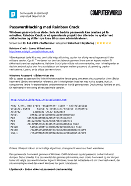 Passwordhacking Med Rainbow Crack Windows Passwords Er Døde