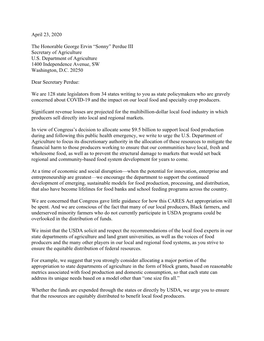 Sent a Letter to Agriculture Secretary Sonny Perdue