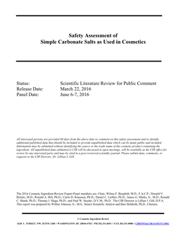 Safety Assessment of Simple Carbonate Salts As Used in Cosmetics