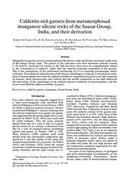 Calderite-Rich Garnets from Metamorphosed Manganese Silicate Rocks of the Sausar Group, India, and Their Derivation