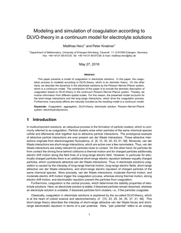 Modeling and Simulation of Coagulation According to DLVO-Theory in a Continuum Model for Electrolyte Solutions