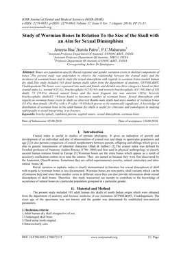 Study of Wormian Bones in Relation to the Size of the Skull with an Aim for Sexual Dimorphism