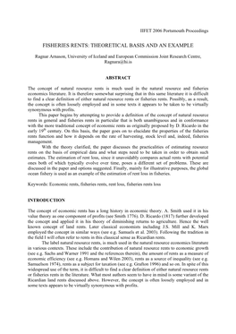 Fisheries Rents: Theoretical Basis and an Example