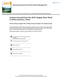 Lessons Learned from the 2016 Yangtze River Flood in Anhui Province, China