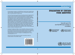 Evaluation of Certain Food Additives