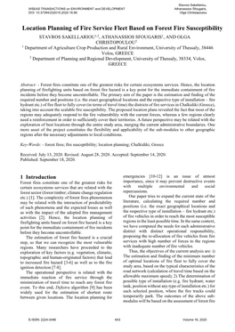 Location Planning of Fire Service Fleet Based on Forest Fire Susceptibility