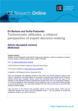 Technocratic Attitudes: a Citizens’ Perspective of Expert Decision-Making