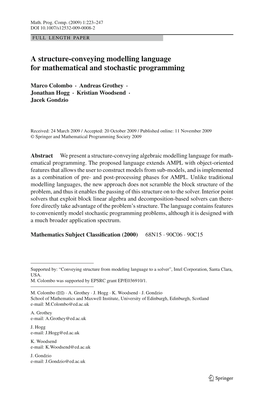 A Structure-Conveying Modelling Language for Mathematical and Stochastic Programming