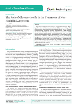 The Role of Glucocorticoids in the Treatment of Non-Hodgkin Lymphoma