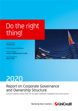 2020 Report on Corporate Governance and Ownership Structure Pursuant to Section 123/Bis of the TUF (So-Called “Traditional” Management and Control System)