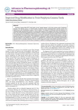 Improved Drug Modification to Treat Porphyria Cutanea Tarda Chikoo Cherry Abraham Cherian* Karunya University, Karunya Nagar, Coimbatore-641114, Tamil Nadu, India