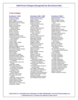 2009 Great Colleges Recognized by Enrollment Size