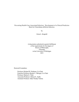 Preventing Health Care-Associated Infection: Development of a Clinical Prediction Rule for Clostridium Difficile Infection. By