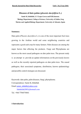 Diseases of Date Palms (Phoenix Dactylifera L.) Samir K.Abdullah, L.V.Lopez Lorca and H.B.Jansson