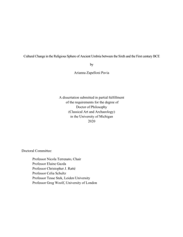 Cultural Change in the Religious Sphere of Ancient Umbria Between the Sixth and the First Century BCE by Arianna Zapelloni Pavia