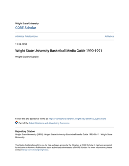 Wright State University Basketball Media Guide 1990-1991
