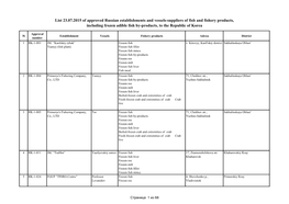 List 23.07.2015 of Approved Russian Establishments and Vessels