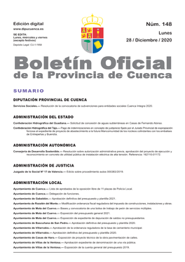 Boletín Oficial De La Provincia De Cuenca Sumario Diputación Provincial De Cuenca