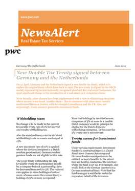 New Double Tax Treaty Signed Between Germany and the Netherlands