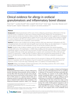 Clinical Evidence for Allergy in Orofacial Granulomatosis And