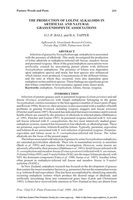 The Production of Loline Alkaloids in Artificial and Natural Grass/Endophyte Associations