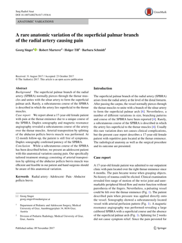 A Rare Anatomic Variation of the Superficial Palmar Branch of the Radial Artery Causing Pain