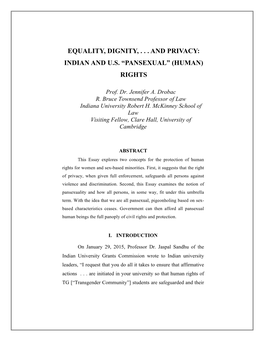 Equality, Dignity, . . . and Privacy: Indian and U.S. “Pansexual” (Human) Rights