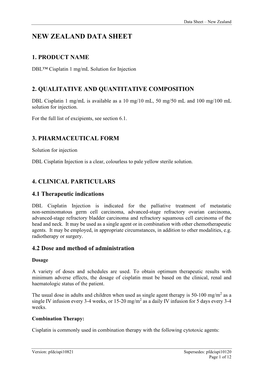 Dbl Cisplatin Injection Data Sheet