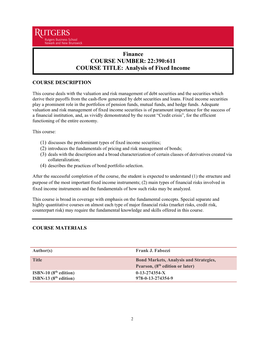 Analysis of Fixed Income