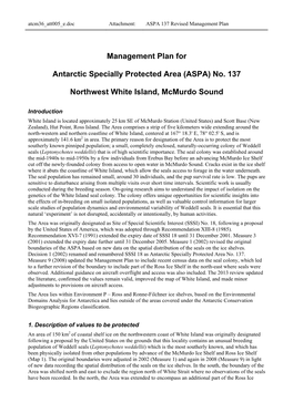 Management Plan for Antarctic Specially Protected Area (ASPA