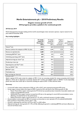 2018 Preliminary Results Organic Revenue Growth of 5.2% 2018 Progress Provides a Platform for Continued Growth