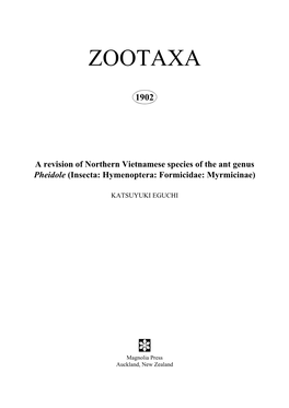 Zootaxa, a Revision of Northern Vietnamese Species of the Ant Genus