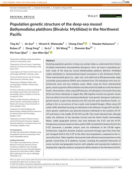 Sea Mussel Bathymodiolus Platifrons (Bivalvia: Mytilidae) in the Northwest Pacific