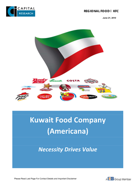 Kuwait Food Company (Americana) Was Established in Growth and Accompanying Expatriate Layoffs in GCC Countries Served to 1963 in Kuwait