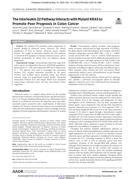 The Interleukin 22 Pathway Interacts with Mutant KRAS to Promote Poor Prognosis in Colon Cancer Sarah Mccuaig1, David Barras2, Elizabeth H