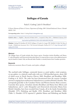 ﻿Solifugae of Canada