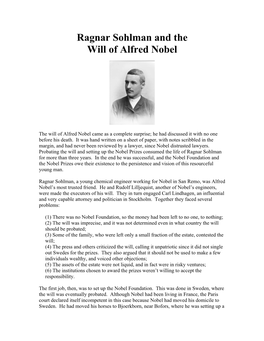Ragnar Sohlman and the Will of Alfred Nobel