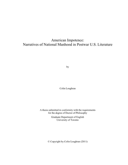 American Impotence: Narratives of National Manhood in Postwar U.S