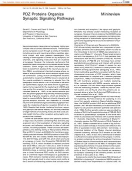 PDZ Proteins Organize Minireview Synaptic Signaling Pathways