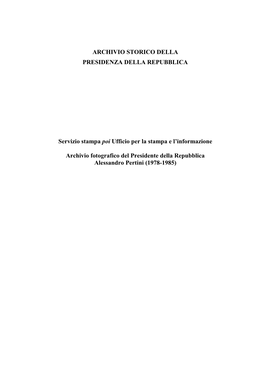 Archivio Storico Della Presidenza Della Repubblica