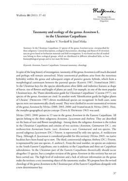 Taxonomy and Ecology of the Genus Aconitum L. in the Ukrainian Carpathians Andrew V