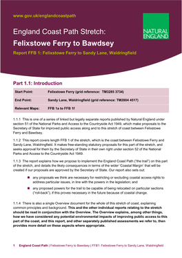 England Coast Path Stretch: Felixstowe Ferry to Bawdsey Report FFB 1: Felixstowe Ferry to Sandy Lane, Waldringfield