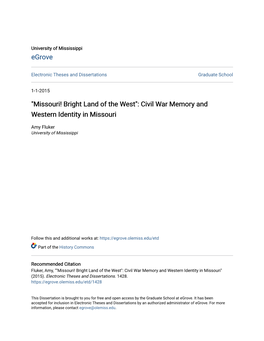 Civil War Memory and Western Identity in Missouri