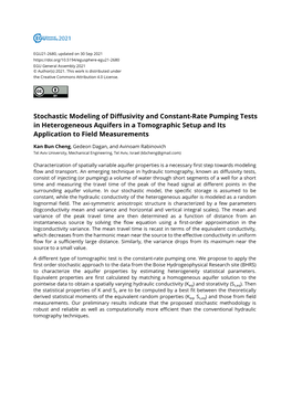 Stochastic Modeling of Diffusivity and Constant-Rate Pumping Tests in Heterogeneous Aquifers in a Tomographic Setup and Its Application to Field Measurements