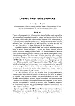 Overview of Rice Yellow Mottle Virus